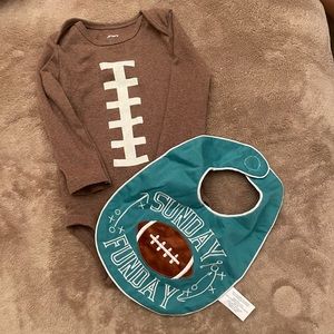 Carters (12MOS) Football Onesie and Football bib(never used)